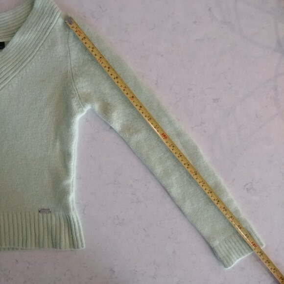 Y2K angora nylon blend fitted Medium V neck sweater top light apple green - Picture 15 of 15